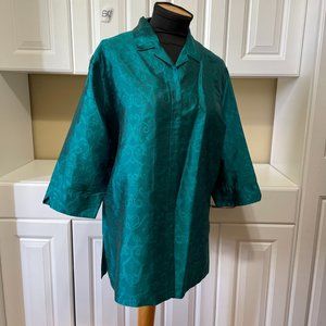 Good impressions woman Silk Turquois 3/4 Sleeve Collared Dressy Blouse L